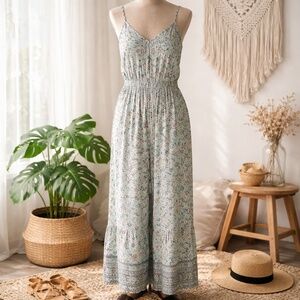 Mint blue green floral jumpsuit
